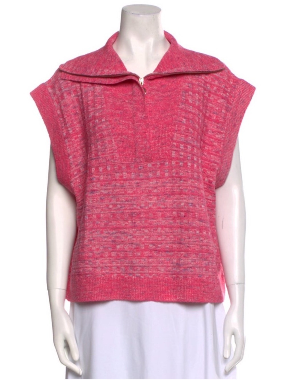 Zip-Collar Pink Knit Tunic Sweater